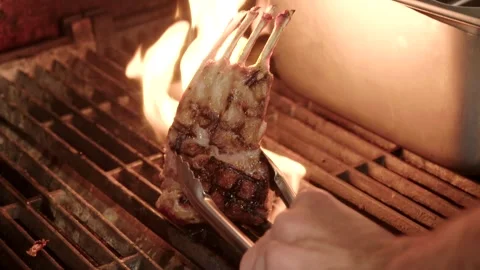 Flame grilled ribs Stock Footage 245468767