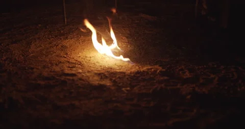 Flame on the Ground at night Stock Footage 167058694