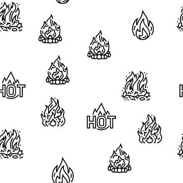 Flame hot fire burn bonfire heat vector seamless pattern Stockillustratie