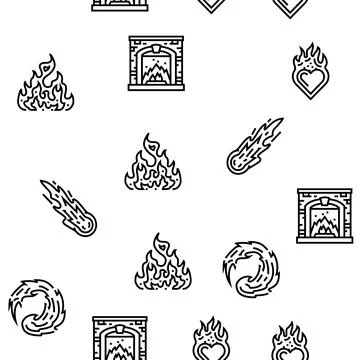 Flame hot fire burn bonfire heat vector seamless pattern Illustrazione stock