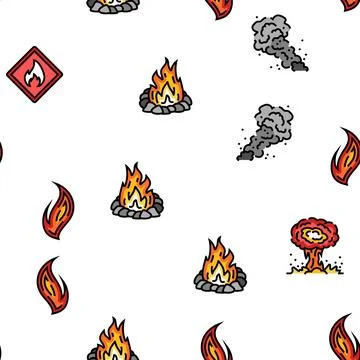 Flame hot fire burn bonfire heat vector seamless pattern Illustrazione stock