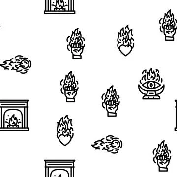 Flame hot fire burn bonfire heat vector seamless pattern 스톡 일러스트