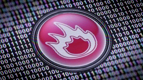 Flame icon. Binary code ( array of bits ) in the screen. Looping footage Video stock 110765165