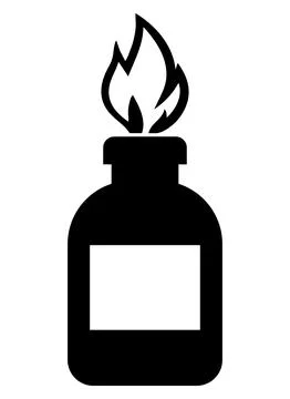 Flame Icon on Bottle for Caution and Warning Symbol in Black and White Design Stock Illustration