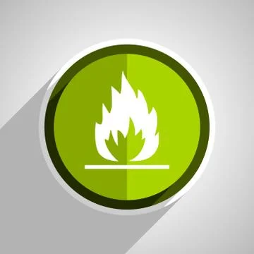 Flame icon, green circle flat design internet button, web and mobile app illu Illustrazione stock