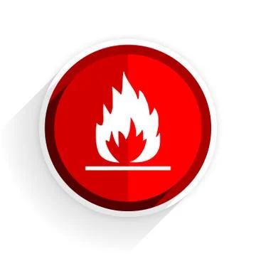Flame icon, red circle flat design internet button, web and mobile app illust Illustrazione stock