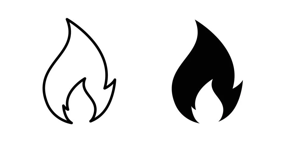 Flame icon thin line and clipart style vector set Stock Illustration
