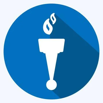 Flame Icon in trendy long shadow style isolated on soft blue background Stock Illustration