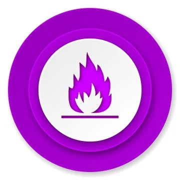 Flame icon, violet button. Stock Illustration