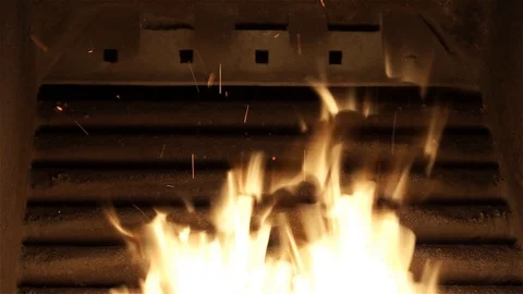 Flame inside pellet biomass cauldron Stock Footage 98184075
