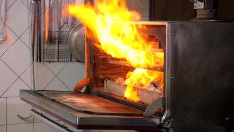 Flame in the Josper Grill Stock Footage 132168546