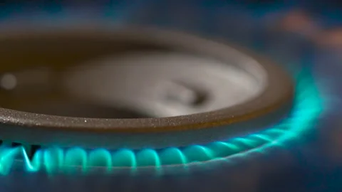 Flame of a Kitchen Gas Burner 4K Video stock 218980736