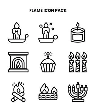 Flame Line Bundle Icons Pack Stock Illustration