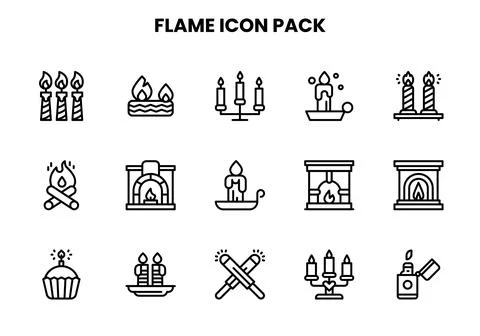 Flame Line Design Icons Pack Stock Illustration