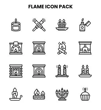 Flame Line UI Icons Pack Stock Illustration