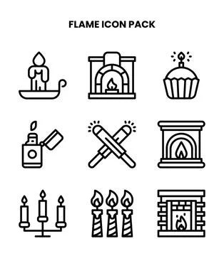 Flame Line Vector Icons Pack 스톡 일러스트