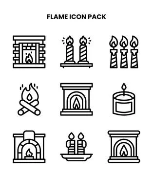 Flame Line Vector Icons Pack Stock Illustration