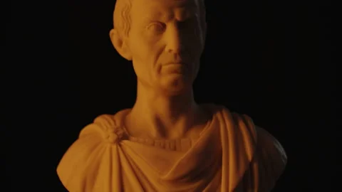 Flame lit Julius Caesar Statue bust Stock Footage 144392493