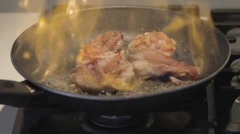 Flame on the meat Stock Footage 7899493