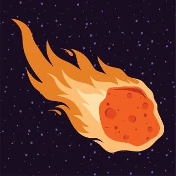 Flame meteor, asteroid,  meteor rain fall  vector illustration in cartoon Stock Illustration
