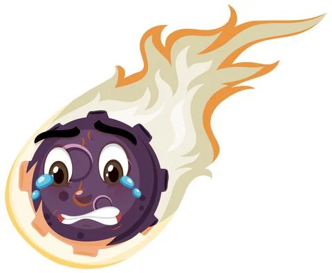 Flame meteor cartoon character with crying face expression on white backgroun Stock Illustration