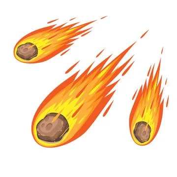 Flame meteorite. Meteor rain fall on planet in cartoon style Stock Illustration