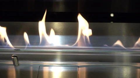 Flame of a modern artificial fireplace without firewood. Stock Footage 108420554