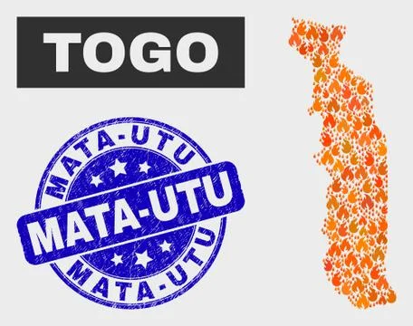 Flame Mosaic Togo Map and Grunge Mata-Utu Stamp Seal イラスト素材