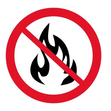 Flame not allowed red circle symbol, sign isolated on white background. Stock Illustration
