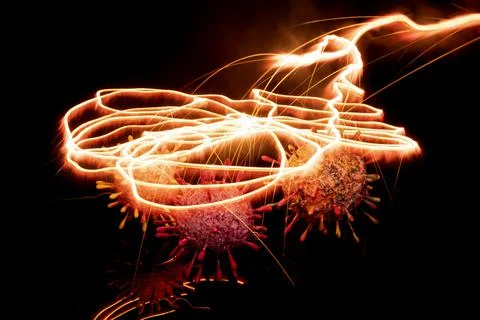 Flame objects that burn around Covid-19 coronavirus Stock Photos