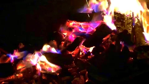 Flame over coals burning Stock Footage 82189031