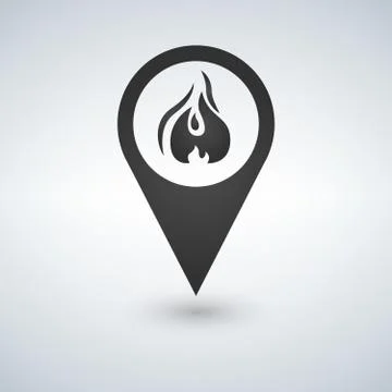 Flame Point - Map Pointer With Fireplace Sign. Isolated Vector icon. Stock Illustration