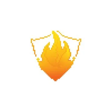 Flame protection, fire shield. Pixel art 8 bit vector icon illustration Illustrazione stock