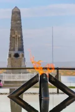 Flame of Remembrance &amp; Pool of Reflection at Kings Park, Perth Stock Photos