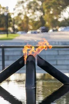 Flame of Remembrance &amp; Pool of Reflection at Kings Park, Perth Stock Photos