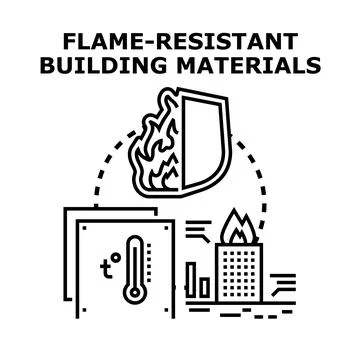 Flame resistant building materials concept protecting building Stock Illustration