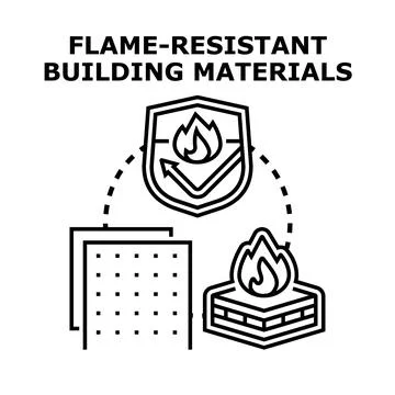 Flame resistant building materials concept protecting structure Stock Illustration