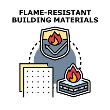 Flame resistant building materials concept protecting structure Stock Illustration