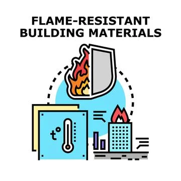 Flame resistant building materials concept protecting building Ilustración de archivo