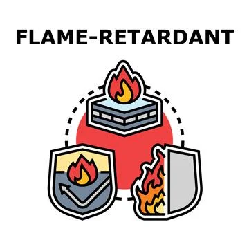 Flame retardant material resisting fire icon set Stock-Illustration