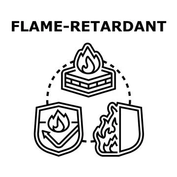 Flame retardant material resisting fire icon set Stock Illustration