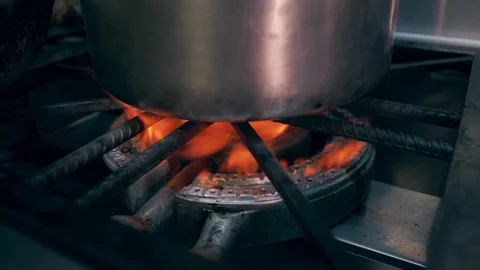 Flame, rice, salad, potatoes, cooking, kitchen, slow-mo Stock Footage 313294601
