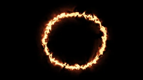 Flame runs around the circle, Fire flames on black background, Bonfire Stock Footage 307858596