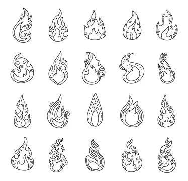 Flame set in outline line art 库存插图