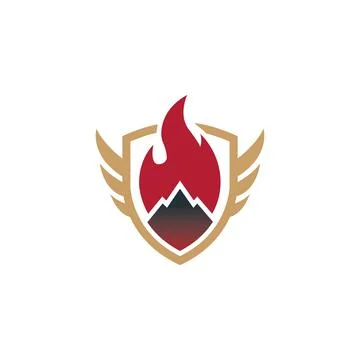 Flame Shield Logo Design with Fire Safety Protection Security Symbol Stock Illustration