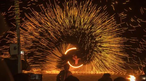 Flame show on the beach in Samei island Thailand in 2015 Stock Photos