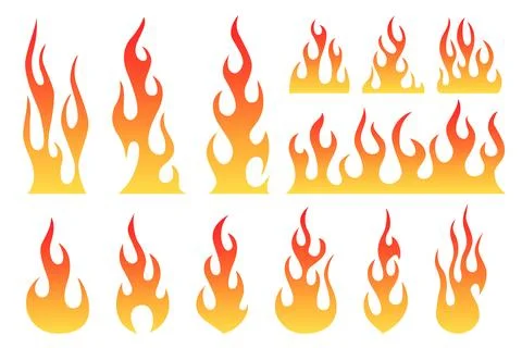 Flame silhouettes in various shapes with gradient colors Stock Illustration