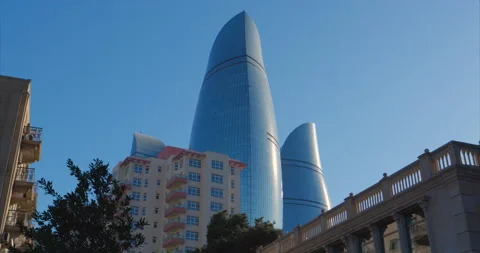 The Flame Towers is a landmark complex of three tall skyscrapers in the form of Stock Footage 231918446