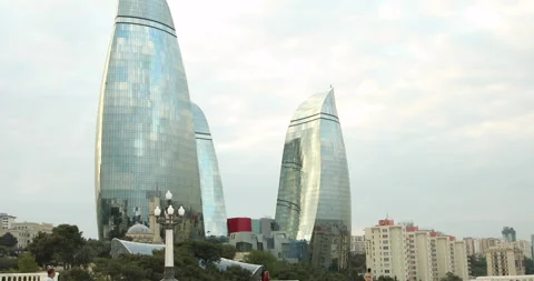 Flame Towers view Stock Footage 139611126