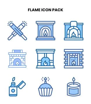 Flame Two Colour Set Icons Pack Stock Illustration